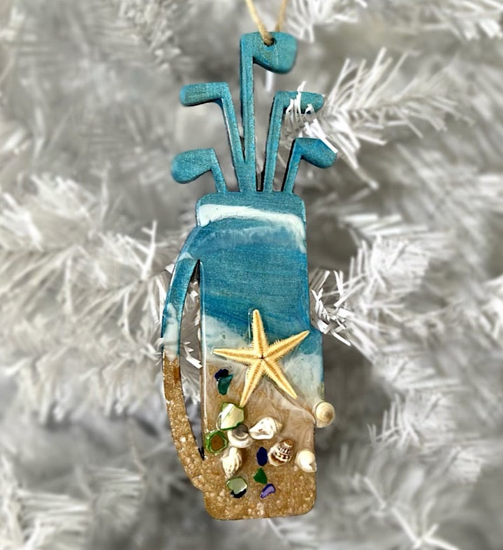 Hand-painted Golf Clubs Seascape Ornament