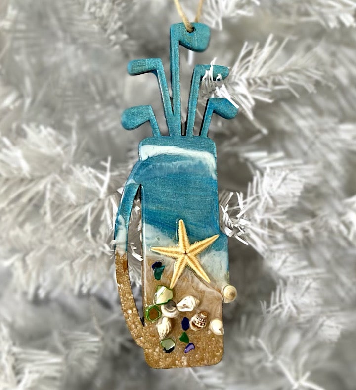 Hand painted Golf Clubs Seascape Ornament