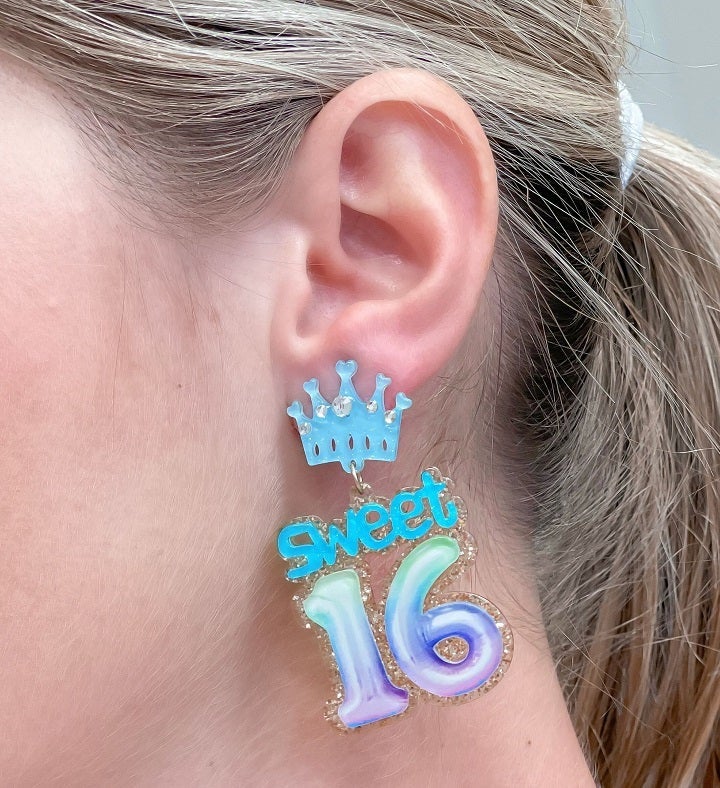 'sweet 16' Birthday Balloon Dangle Earrings