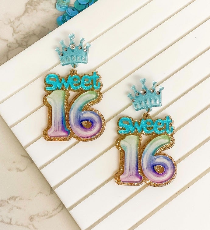 ’sweet 16' Birthday Balloon Dangle Earrings