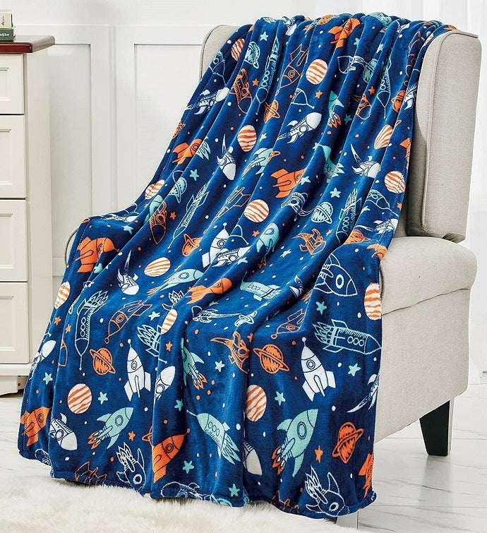 Out Of This World Plush Fleece Throw Blanket  50" X 60"    Space Adventure