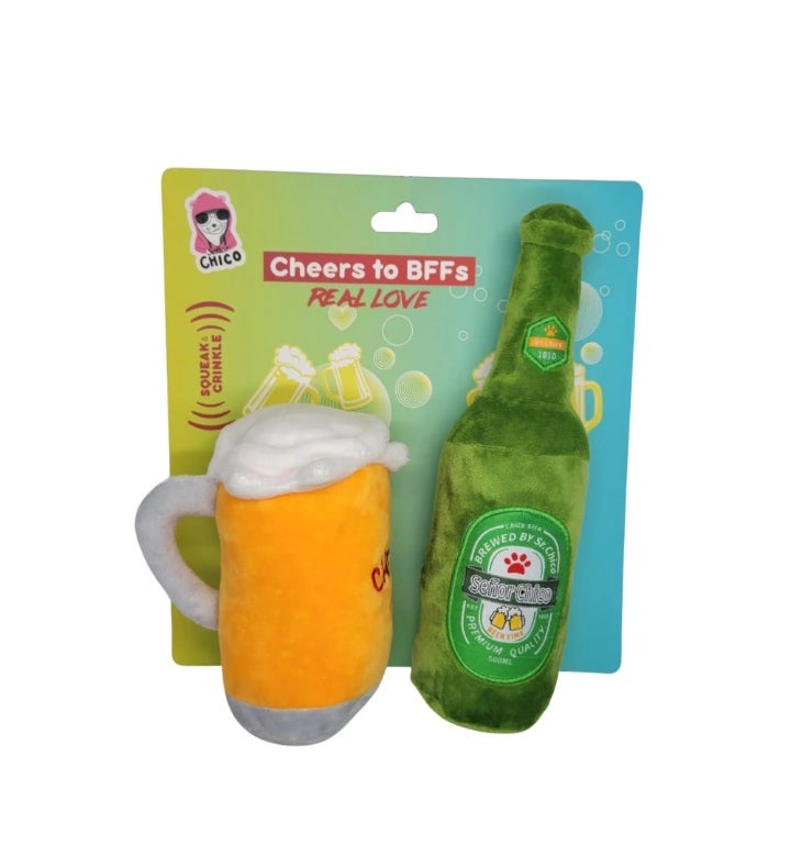 Beer cheers Crinkle And Squeaky Plush Dog Toy Combo Gift Set
