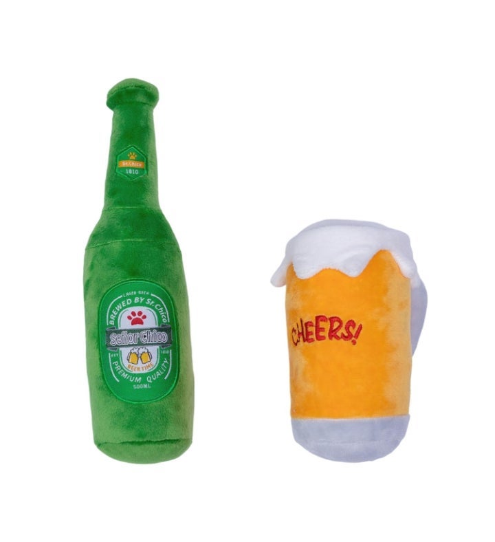 Beer cheers Crinkle And Squeaky Plush Dog Toy Combo Gift Set