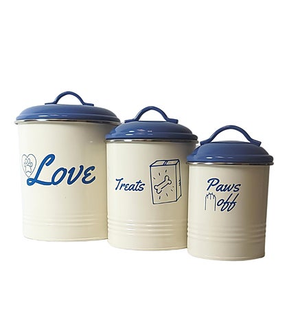 French Blue Pet Food Canisters