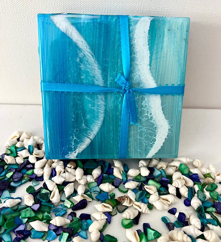 Hand-painted Seascape Coasters (set Of 4)