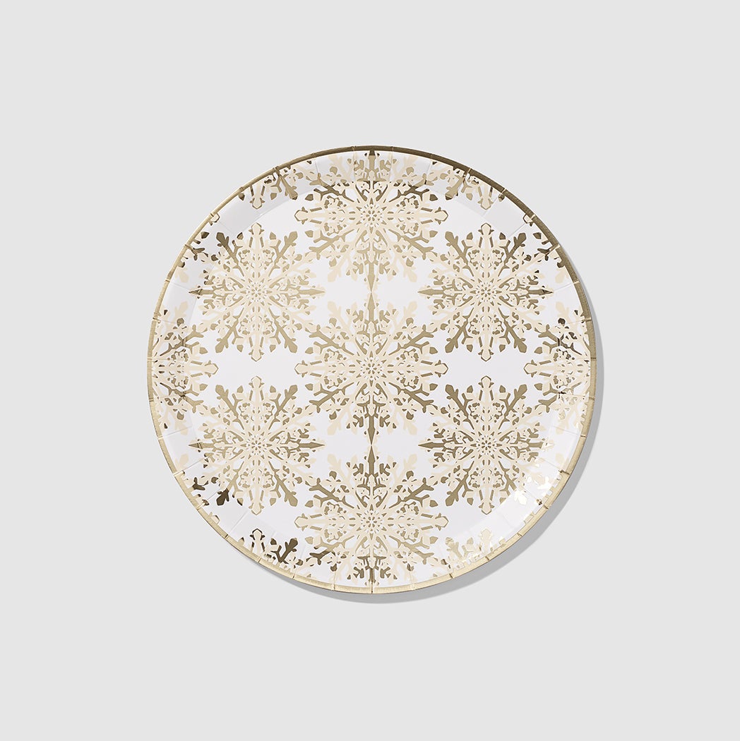 Golden Snowflake Large Plates  10 Per Pack
