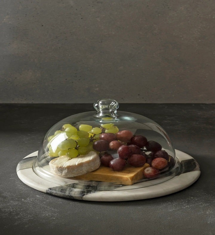 Gauri Kohli Somerset Marble Cheese Plate With Glass Cloche