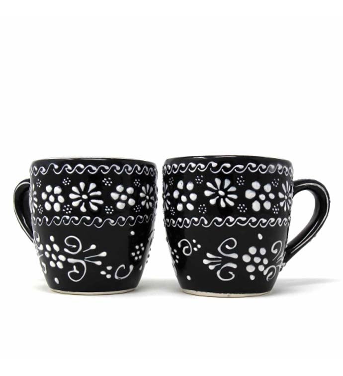 Rounded Mugs   Blue Flowers Pattern, Set of Two   Encantada