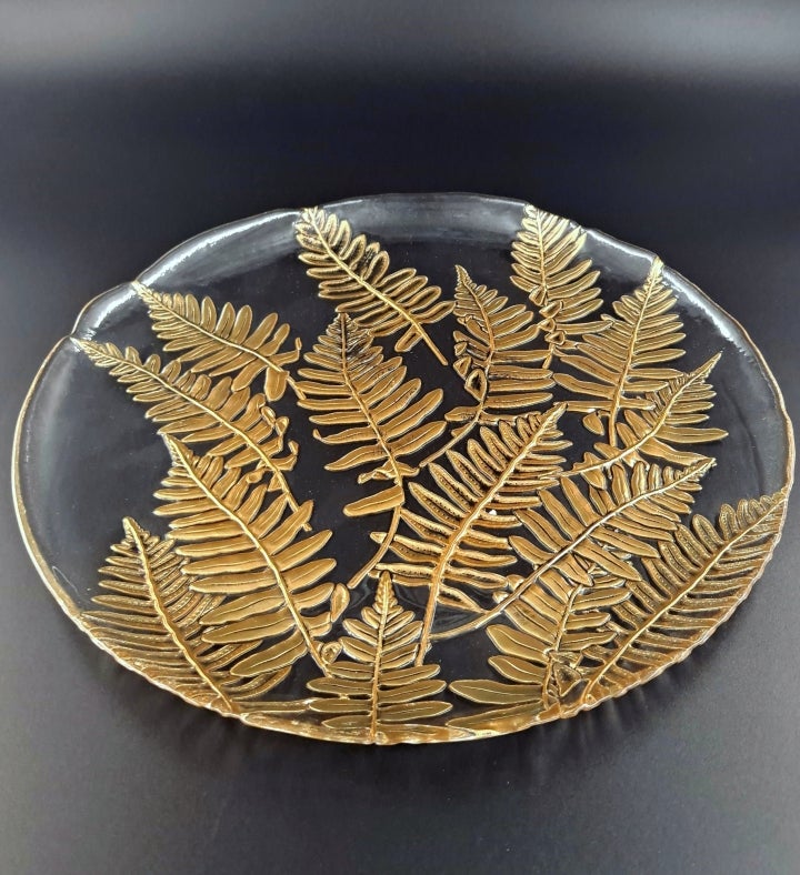 Fern Set/4 13" Glass Charger Plates Gold