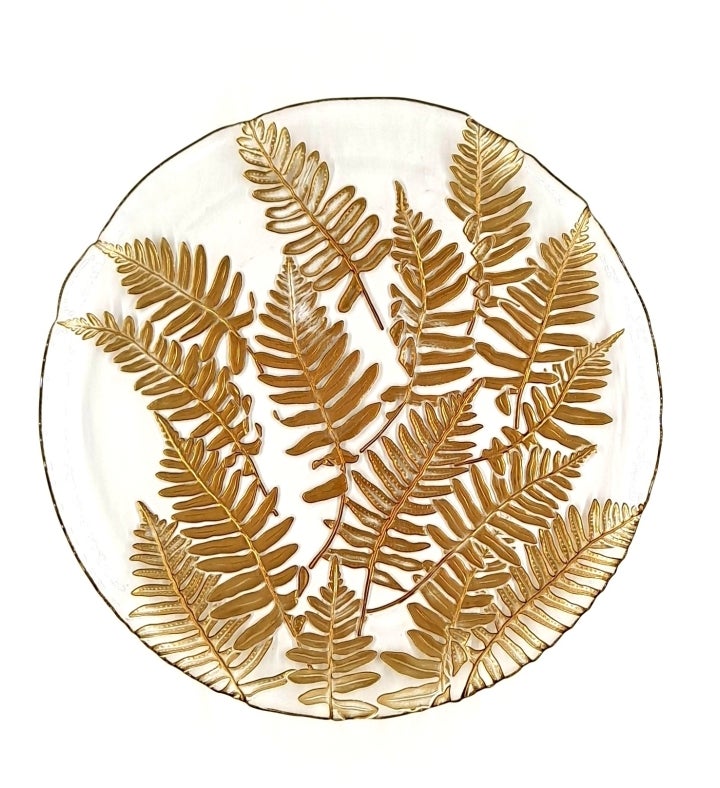 Fern Set/4 13" Glass Charger Plates Gold