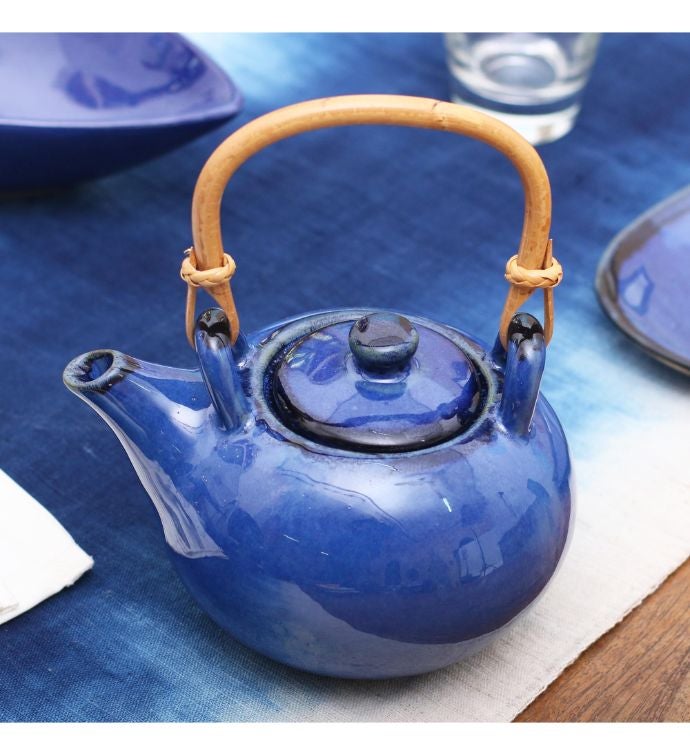 Novica Handmade Blue Tea Time Ceramic Teapot