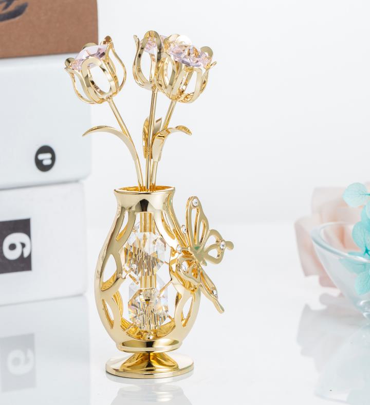 Crystal Studded Flower Ornament With Decorative Dragonfly or Butterfly