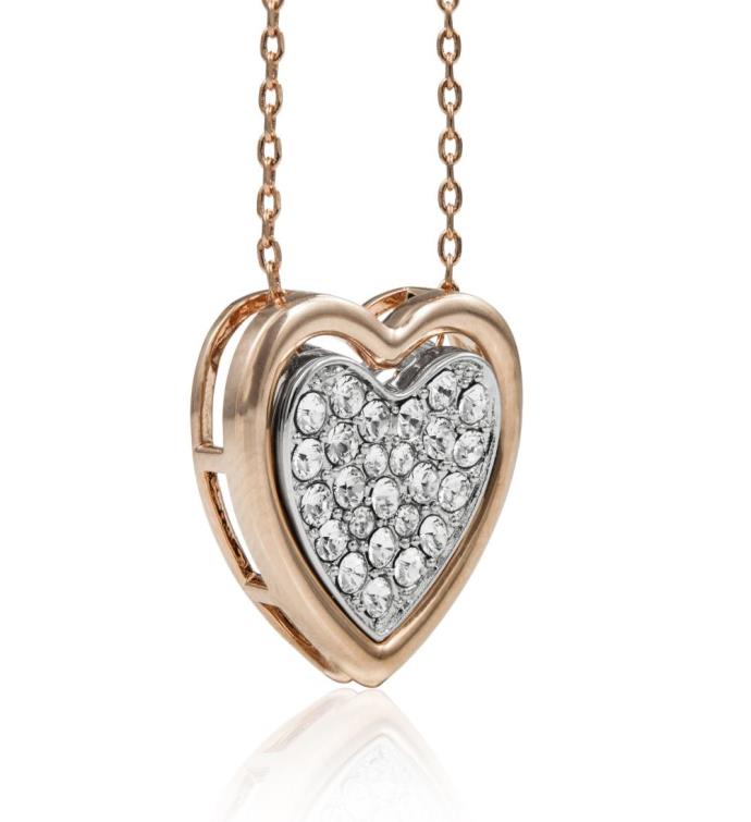 Matashi Rose & White Gold Plated Heart Pendant Necklace W Sparkling Crystal