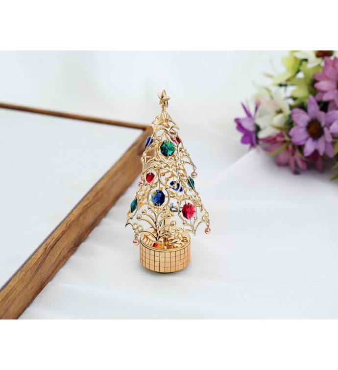 Matashi 24k Gold Plated Xmas Tree Wind-up Music Box Plays -deck The Halls