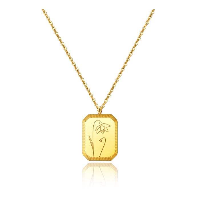 18k Gold Plated Rectangle Birth Flower Necklace