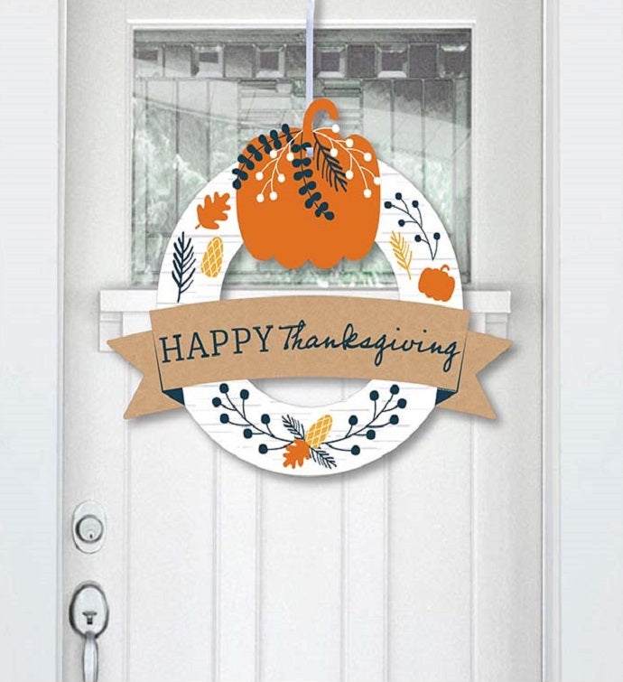 Happy Thanksgiving   Outdoor Fall Harvest Party Decor   Front Door Wreath