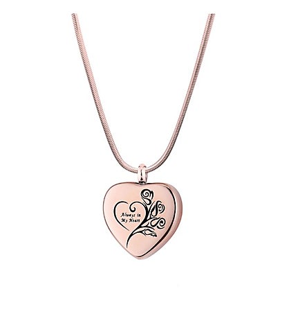 Rose Gold Always In My Heart Memorial Necklace Ashes Cremation Keepsake