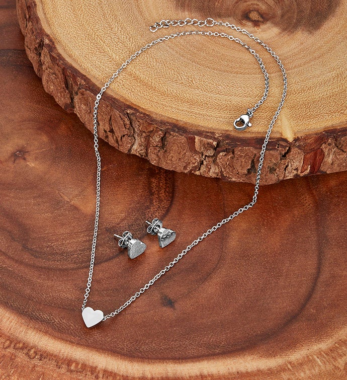 Heart Necklace And Stud Earrings Set