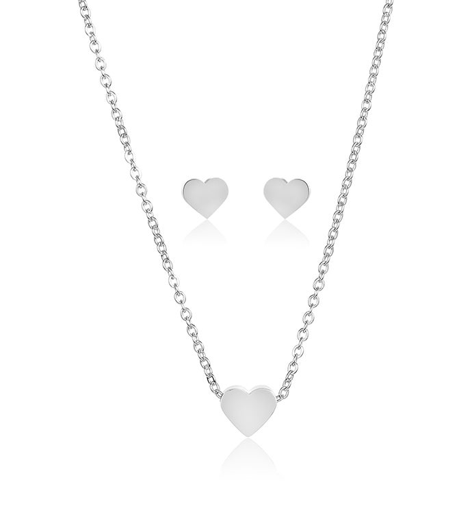 Heart Necklace And Stud Earrings Set