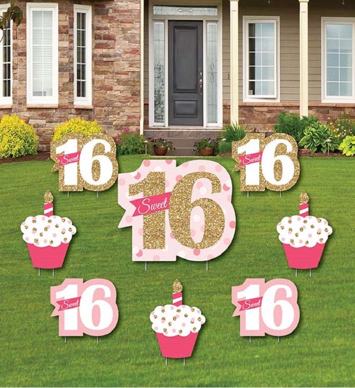 Sweet 16   Outdoor Lawn Decor   16th Happy Birthday Party Yard Signs   8 Ct