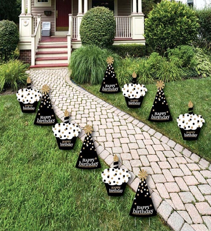 Adult Happy Birthday   Gold   Lawn Decor   Outdoor Party Yard Decor 10 Pc