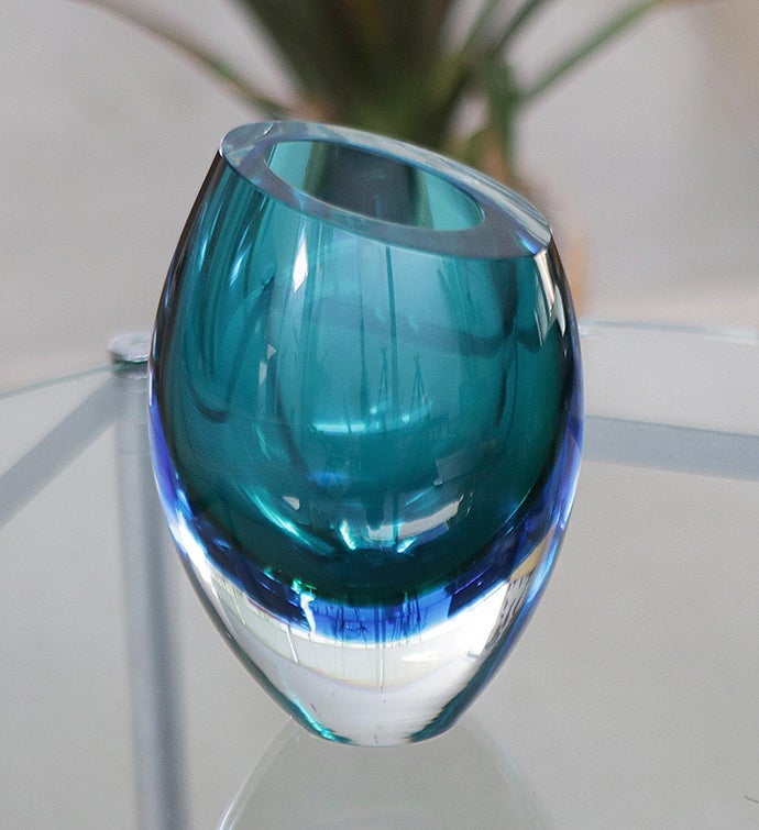 Novica Handmade Ocean Sigh Handblown Art Glass Vase  8 Inch