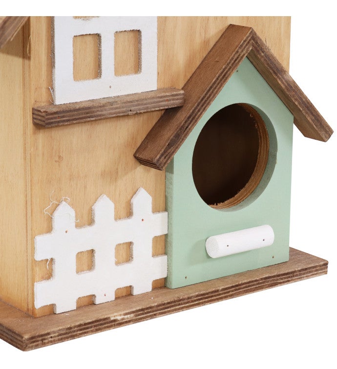 Wooden Country Cottage Hanging Birdhouse - Garden Decor - 9-inch