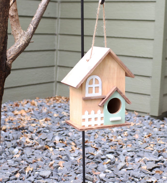 Wooden Country Cottage Hanging Birdhouse - Garden Decor - 9-inch