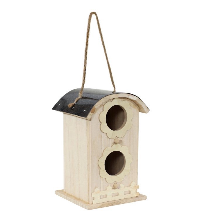 2 level Wooden Bungalow Hanging Birdhouse   Garden Decor   7 inch