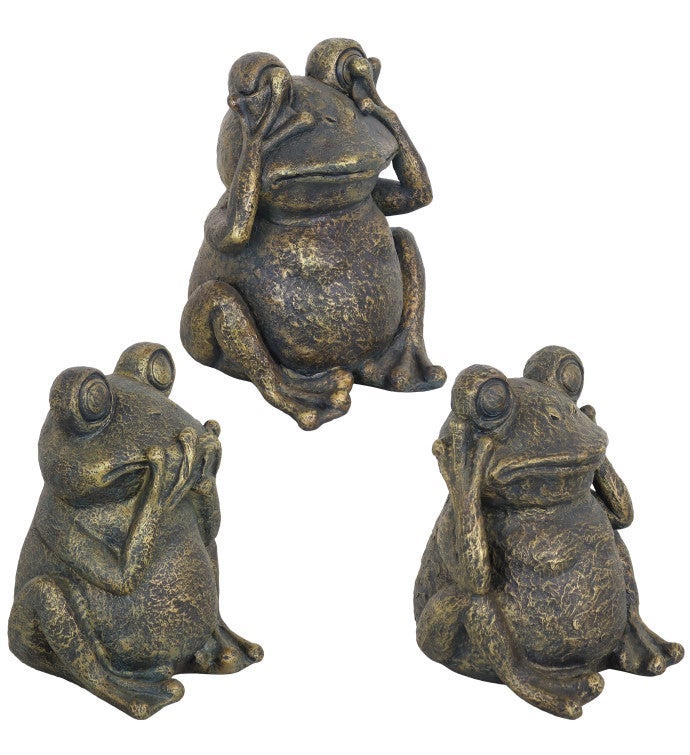 Hear No Evil, See No Evil, Speak No Evil Frog Trio Statues   10 inch