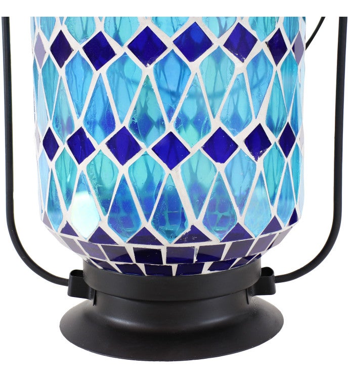 Outdoor Solar Lantern With Led Light And Cool Blue Glass Mosaic Design