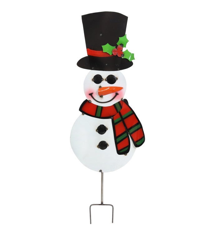 Indoor/outdoor Rustic Snowman Stake Holiday Decoration   50 inch