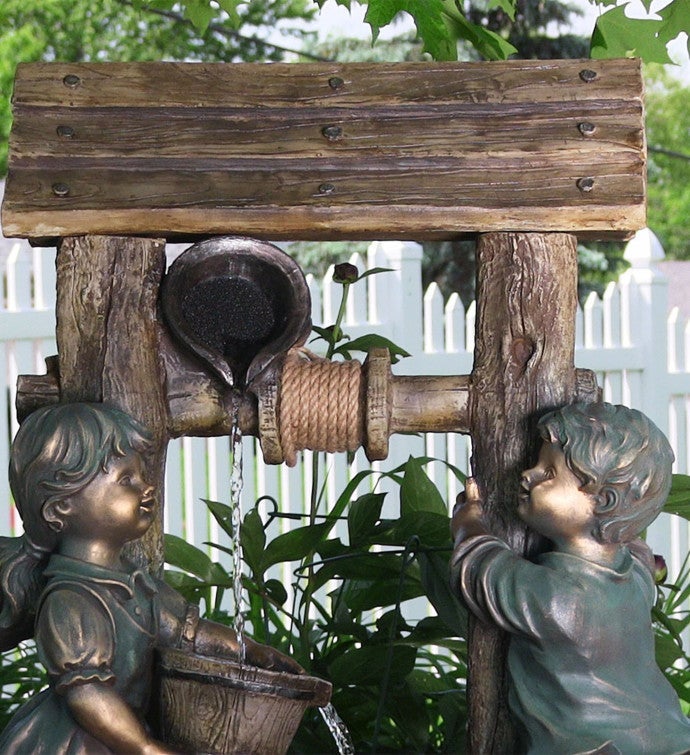Children At The Well Outdoor Water Fountain Water Feature W/ Led   39"