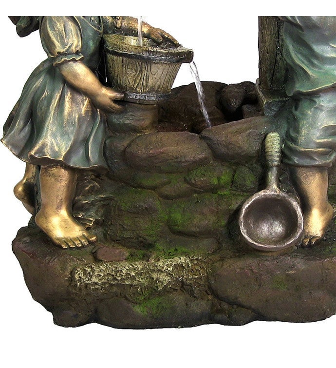 Children At The Well Outdoor Water Fountain Water Feature W/ Led   39"