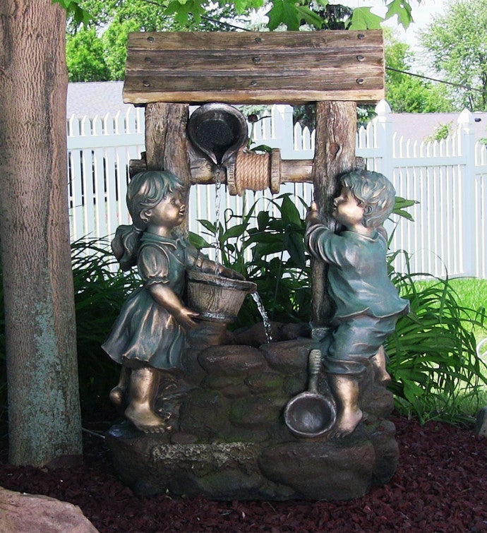 Children At The Well Outdoor Water Fountain Water Feature W/ Led   39"