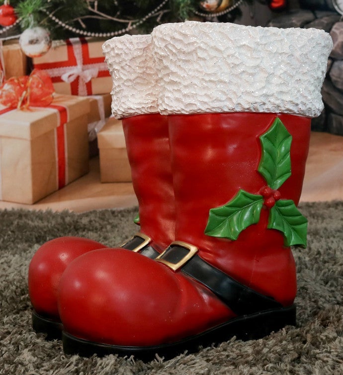 Santa Boots Statue - 13-inch Polyresin - Indoor Or Outdoor Decoration