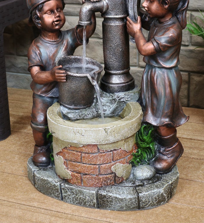 Jack And Jill At Water Pump And Well Water Fountain - 24-inch
