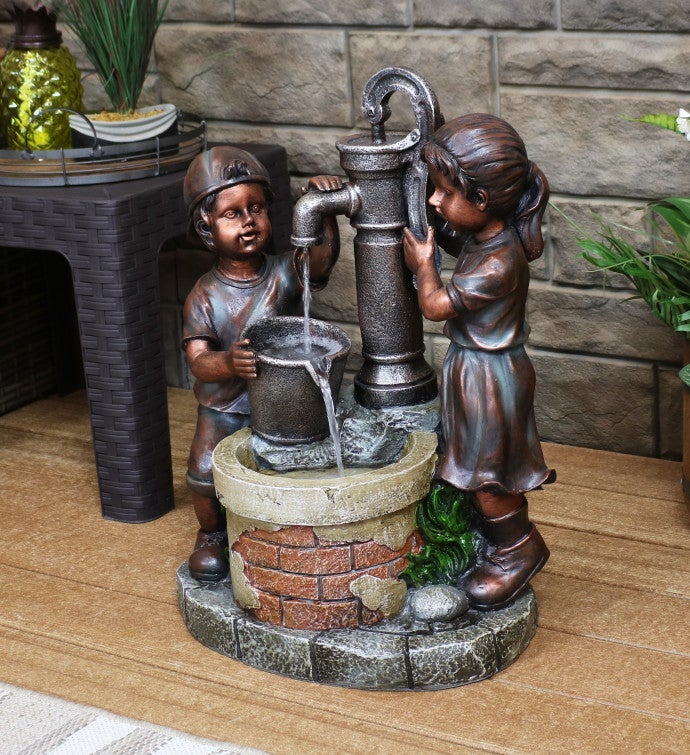 Jack And Jill At Water Pump And Well Water Fountain - 24-inch