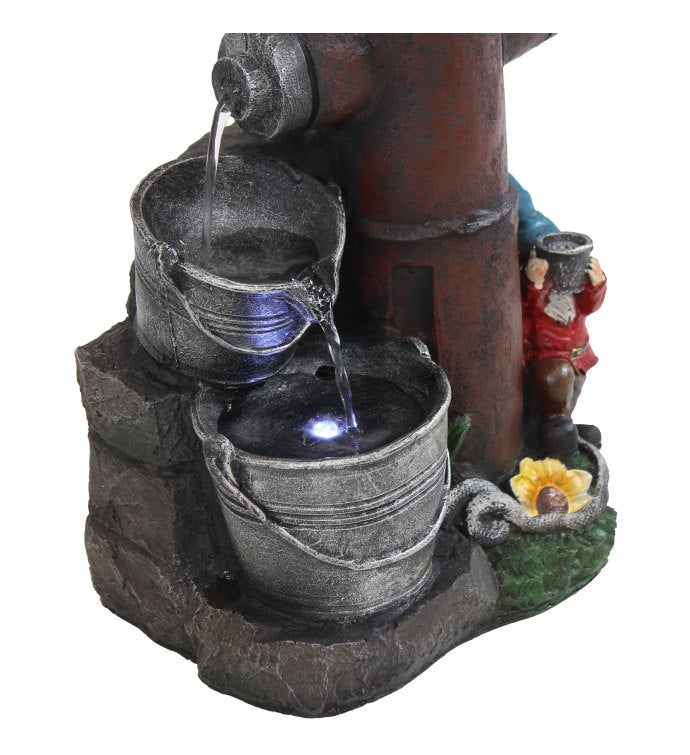 Fire Hydrant Gnomes Outdoor Water Fountain With Led Light - 16-inch