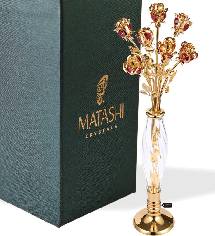 Matashi 24k Gold Dipped Crystal Studded Rose Bouquet In An Elegant Vase