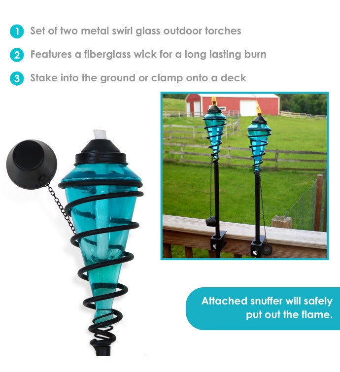 2-in-1 Swirling Metal Glass Outdoor Lawn Torch