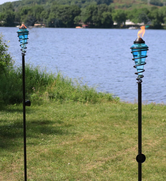 2-in-1 Swirling Metal Glass Outdoor Lawn Torch