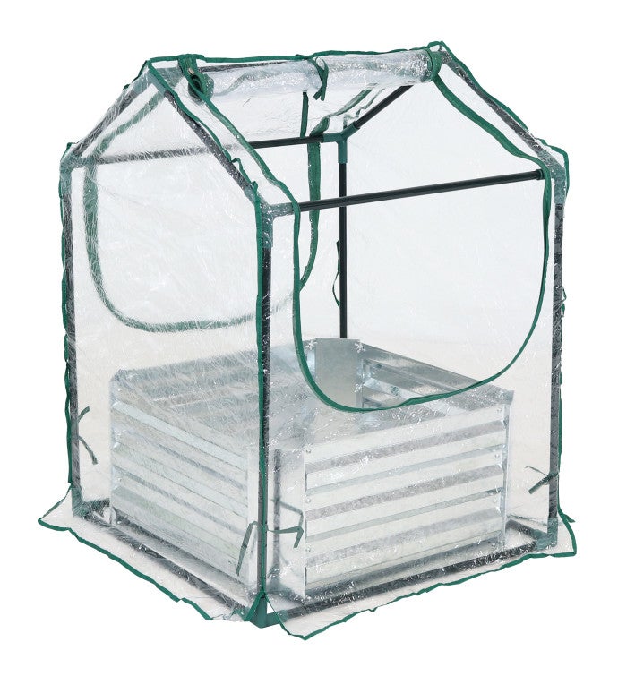Steel Raised Garden Bed And Mini Greenhouse Kit - Clear