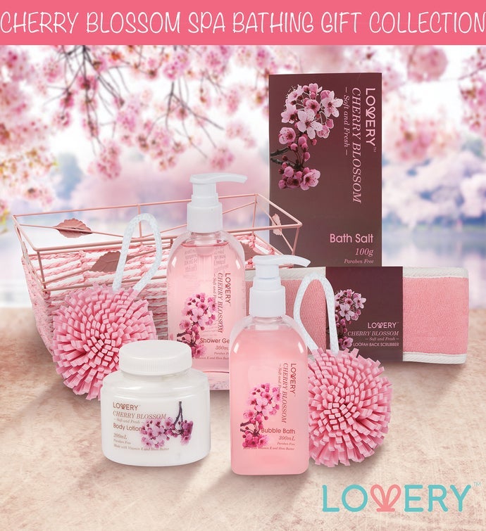 Valentines Day Gifts For Her, Spa Gift Basket in Cherry Blossom Fragrance