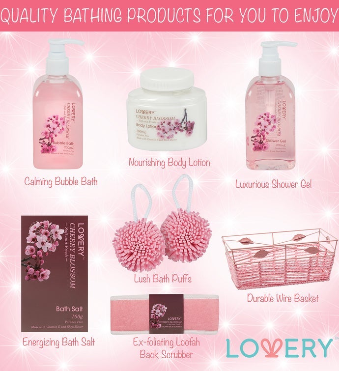 Valentines Day Gifts For Her, Spa Gift Basket in Cherry Blossom Fragrance
