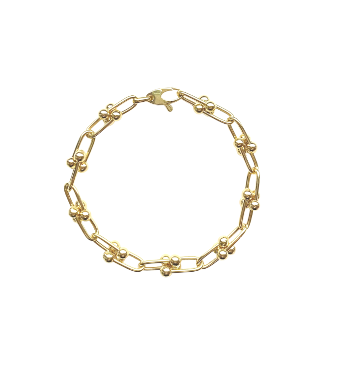 14k Solid Gold Stirrup Chain Bracelet