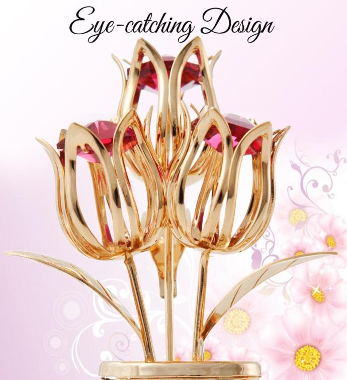 Gold Plated Crystal Studded Flower Ornament In A Vase