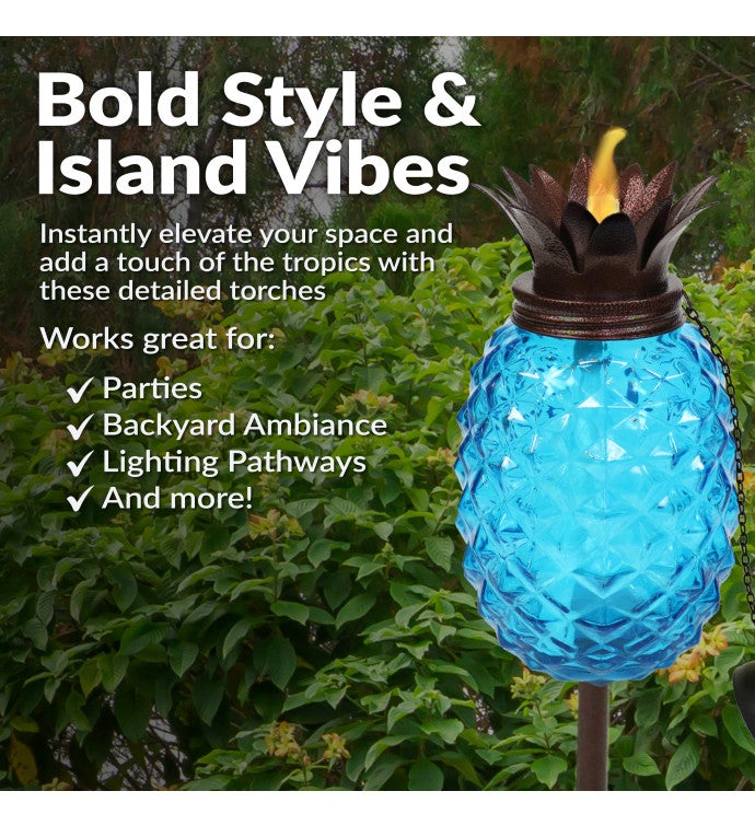 Tropical Pineapple 3-in-1 Yellow Glass Outdoor Torches - Set Of 2