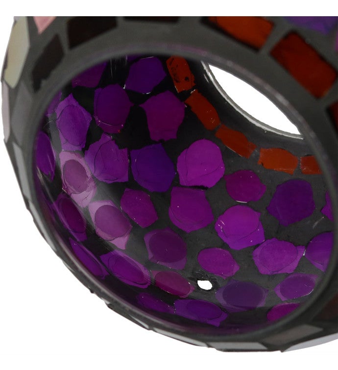Purple Glass Mosaic Hanging Bird Feeder Round Fly Through 6 Inch