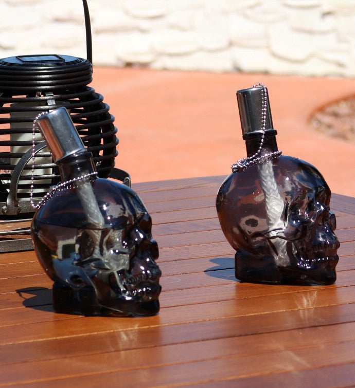 Grinning Skull Glass Tabletop Torches - Clear